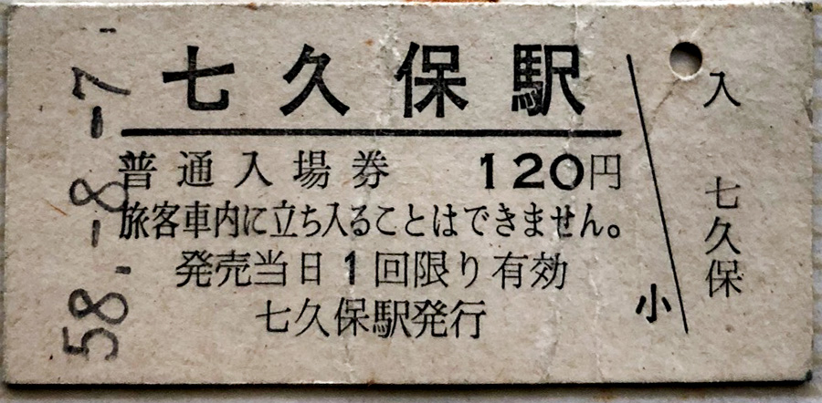 七久保駅入場券（硬券）