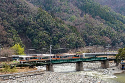 第２湯川橋梁を渡る313系